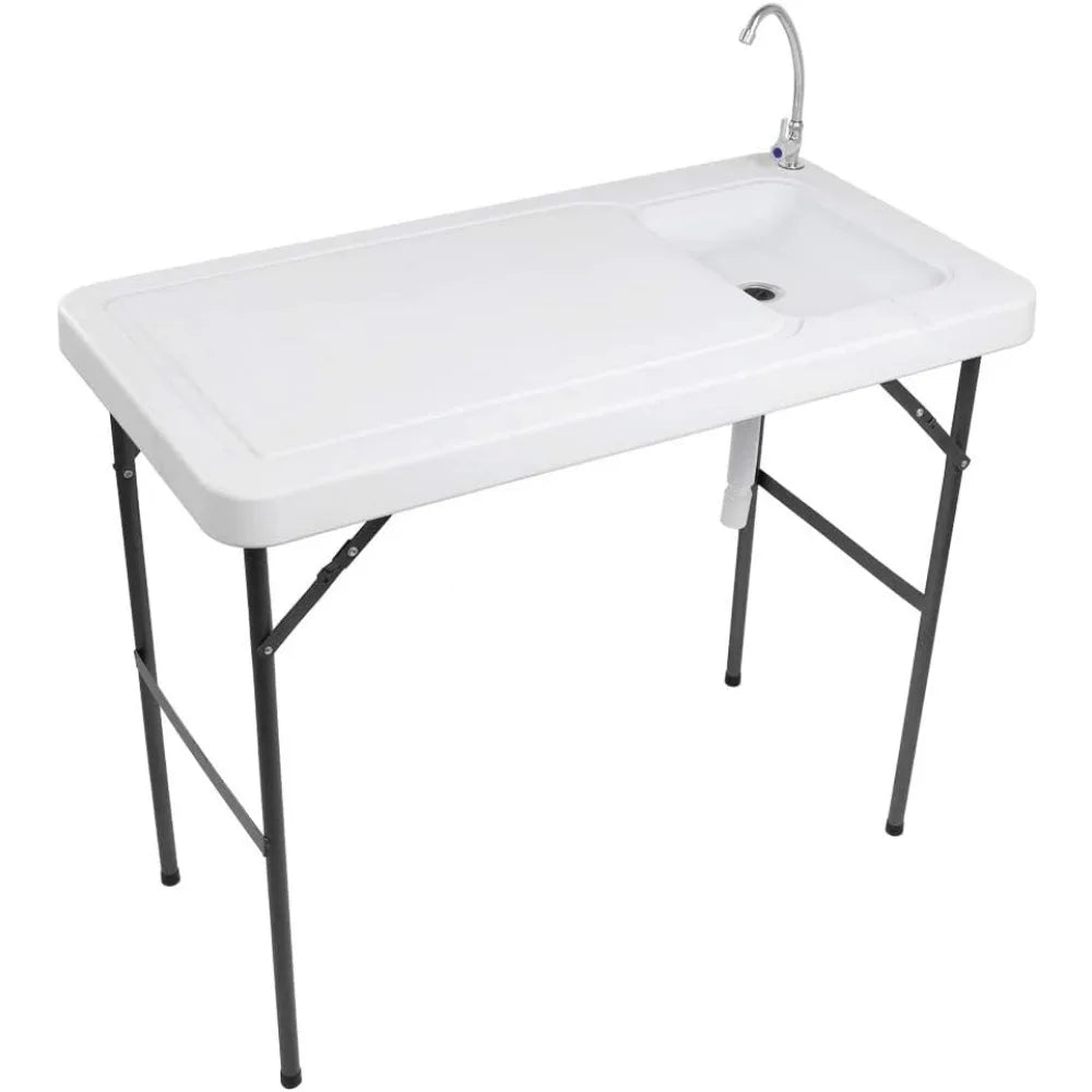 Folding Fish Cleaning Table with Sink, Portable Camping Sink Table with Grid Rack & Sprayer