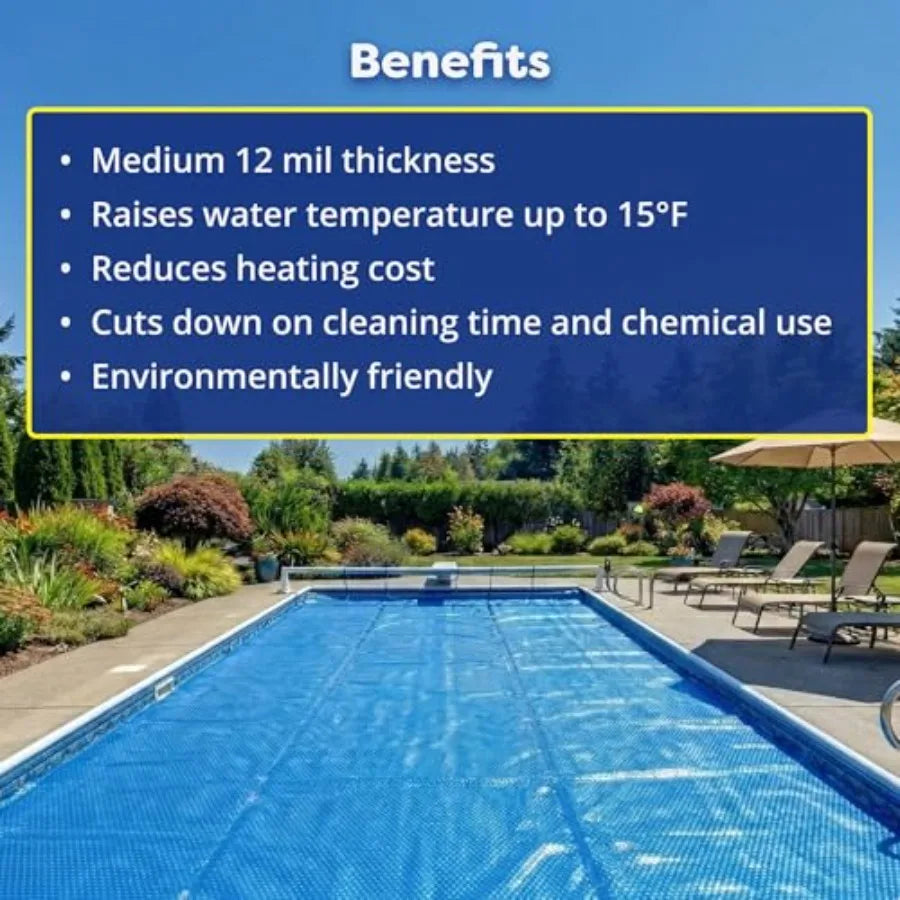 Solar POOL COVER ONLY for above ground and inground pools, 12 mil thick blue oval PVC, UV-resistant