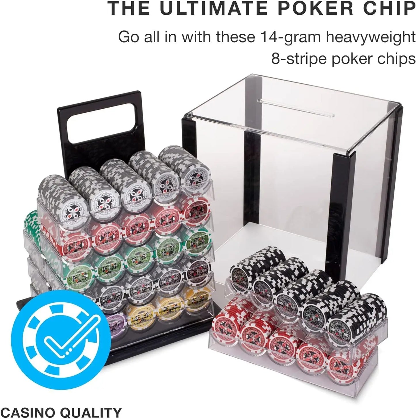 Ultimate 14-Gram Heavyweight Poker Chips - Set of 1000 in Acrylic Display Case