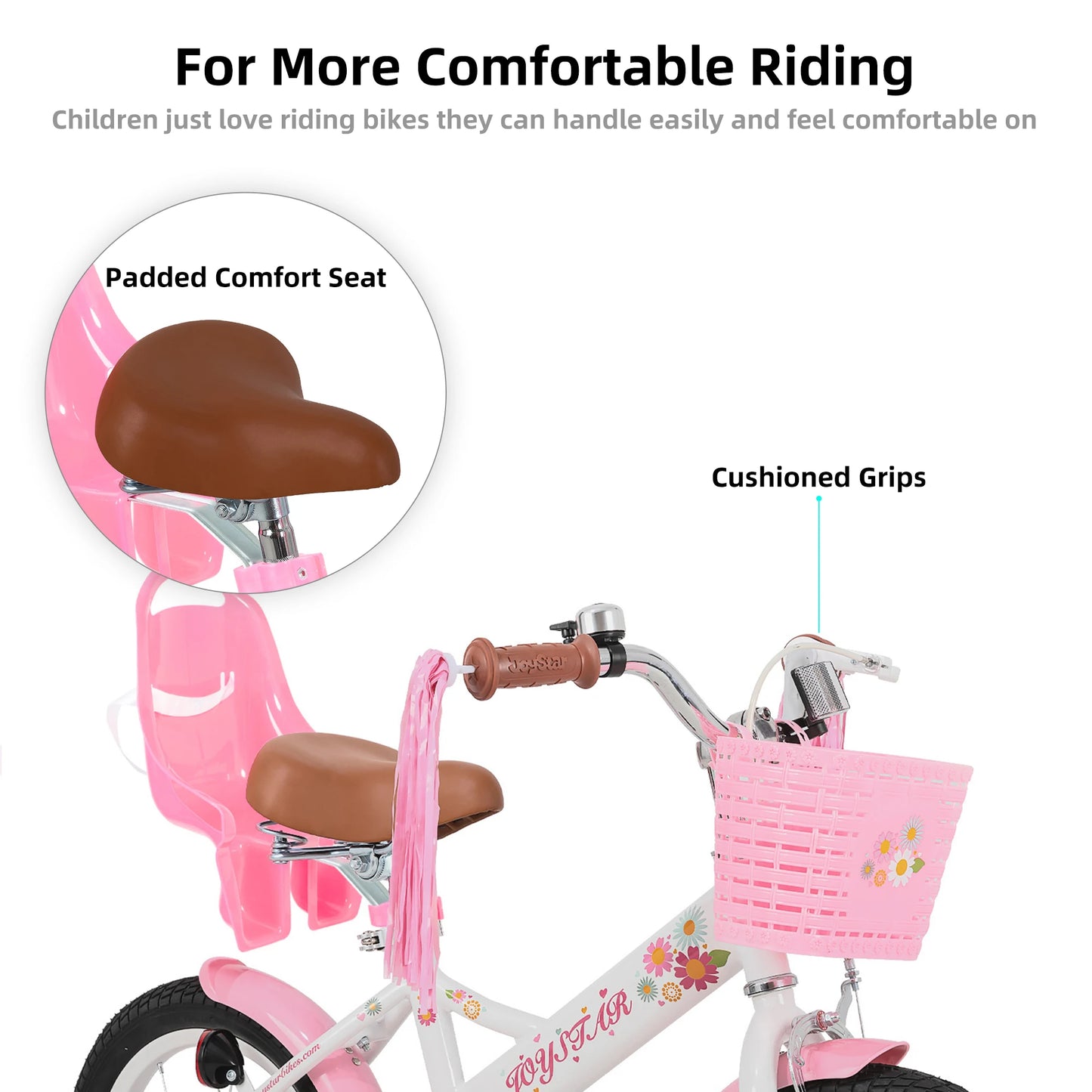 JOYSTAR Kids Bike 2-7 Years, 12 14 16" Girls Bike w/Doll seat, Boys Bike w/ Flag & Plate