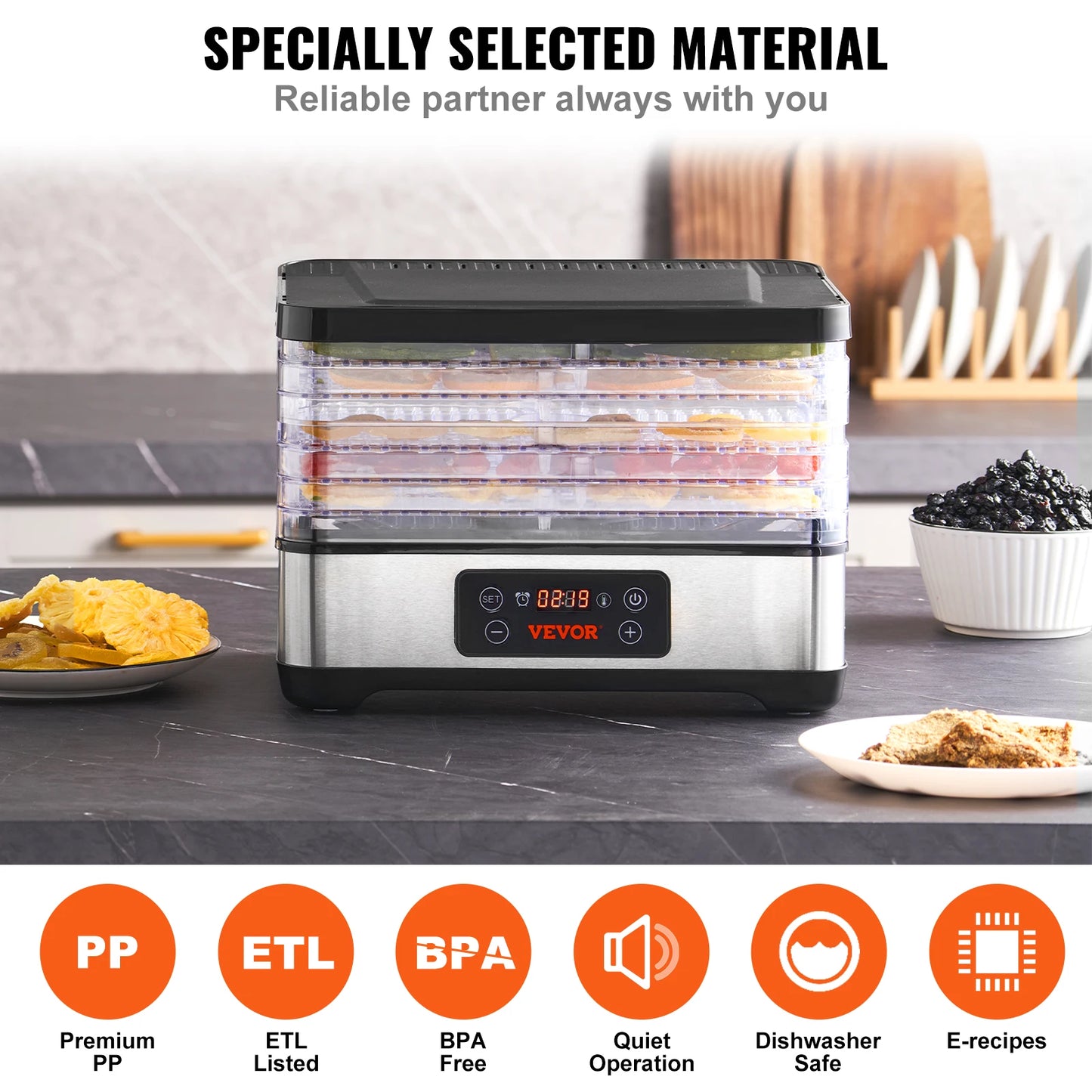 SucceBuy 5 Tray Food Dehydrator Machine 300W Stainless Steel Electric Food Dryer/Digital Adjustable