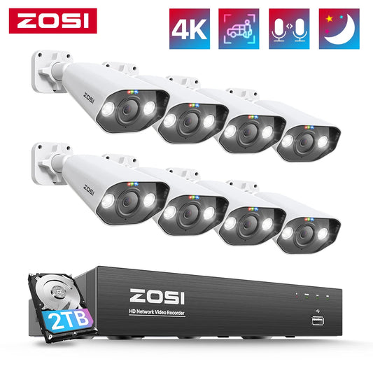 ZOSI 8CH 4K PoE CCTV Security Camera System 8MP/5MPSuper HD Outdoor IP Cameras AI Starlight/Night