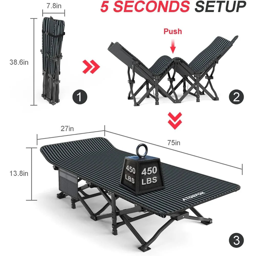 Camping Cot for Adults with Cushion Comfortable, Folding Cot, Lightweight Folding Bed with Carry Bag