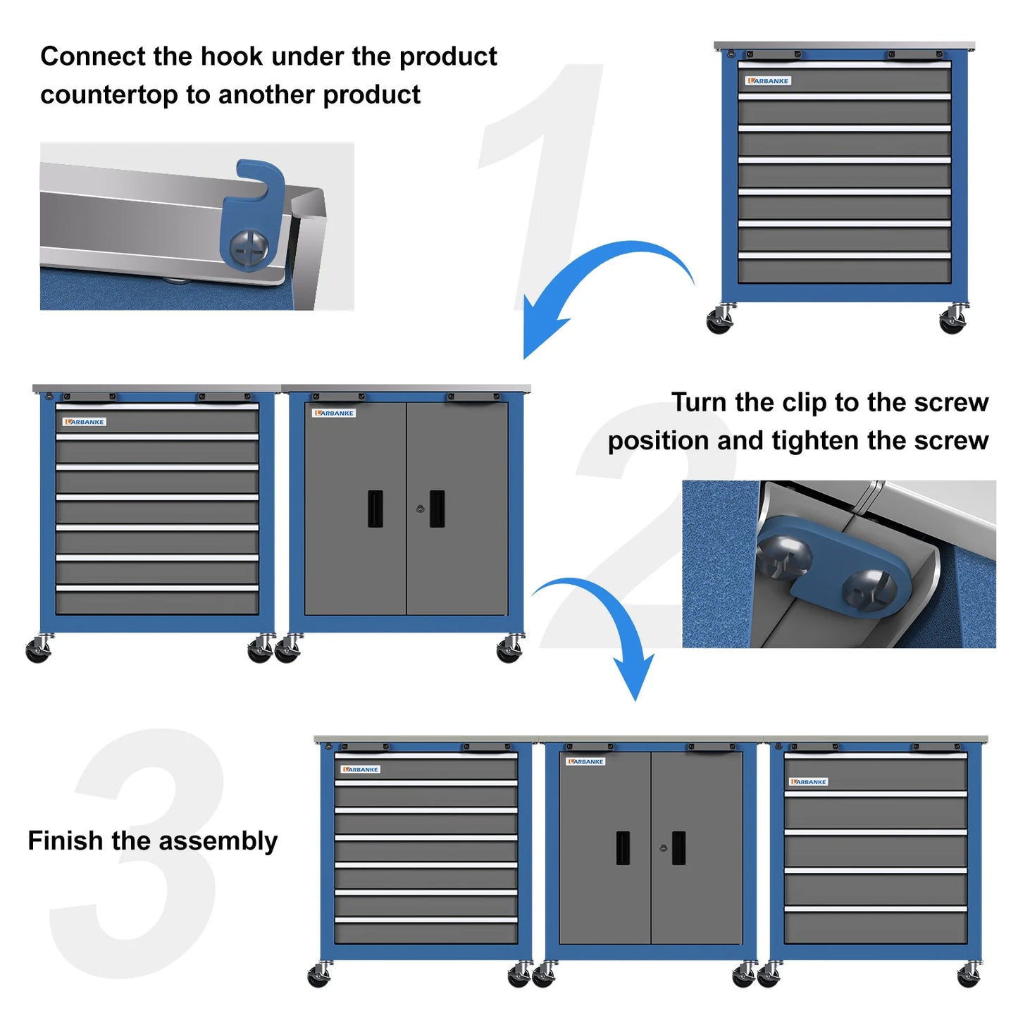 Combination Tool Cabinet with Connecting Buckle:5-Drawer/7-Drawer/Double-Door Tool Cabinet