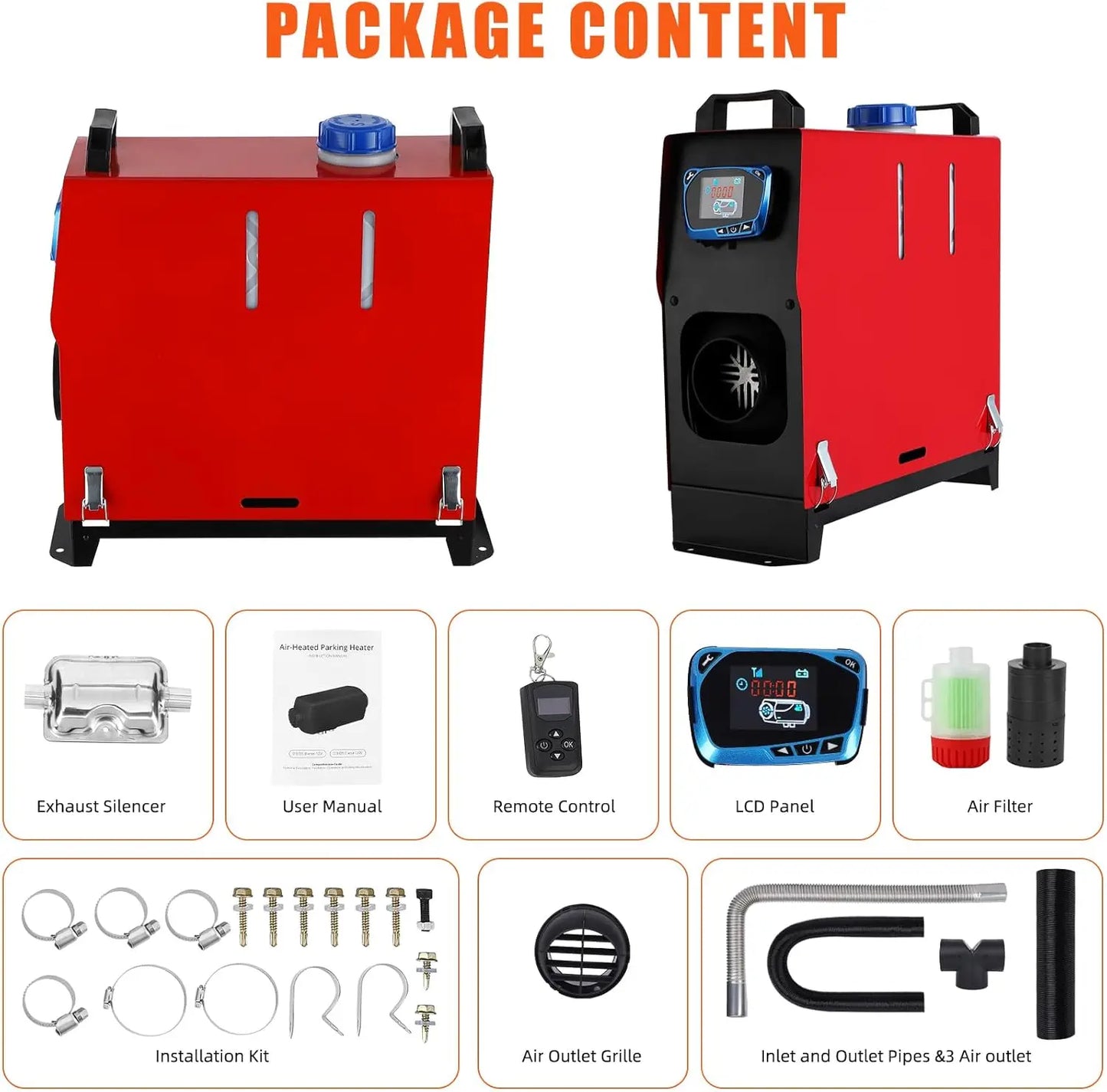 5KW 12V Portable Diesel Heater, All-in-One Diesel Air Heater with Remote Control & LCD Monitor