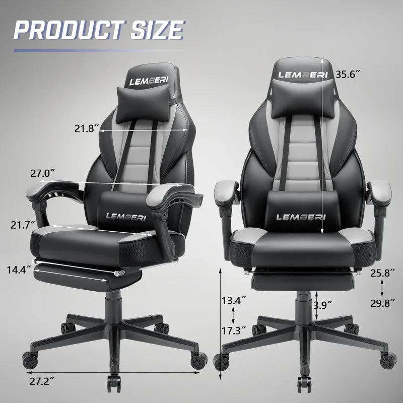 LEMBERI Gaming Chairs w/Footrest,Ergonomic Video Game Adults, Big /Tall Chair 400 lbs Capacity