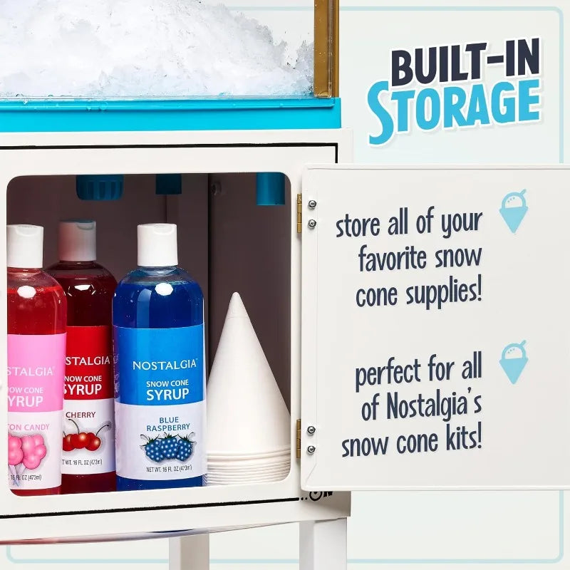 Nostalgia Snow Cone Shaved Ice Machine Retro Cart Slushie Machine Makes 48 Icy Treats W/Metal Scoop