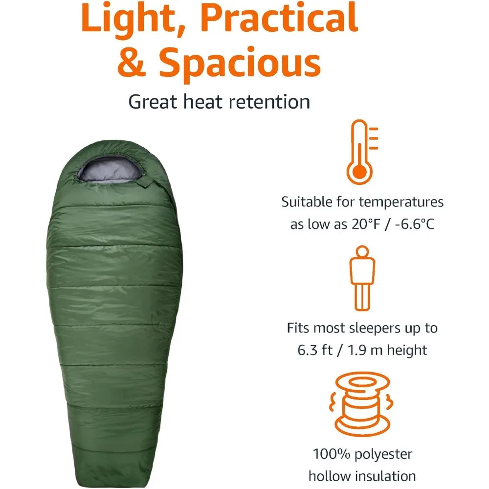 Sleeping Bag 3-Season 20 Degree F Mummy, Olive Green Winter Warm Sleeping Bags