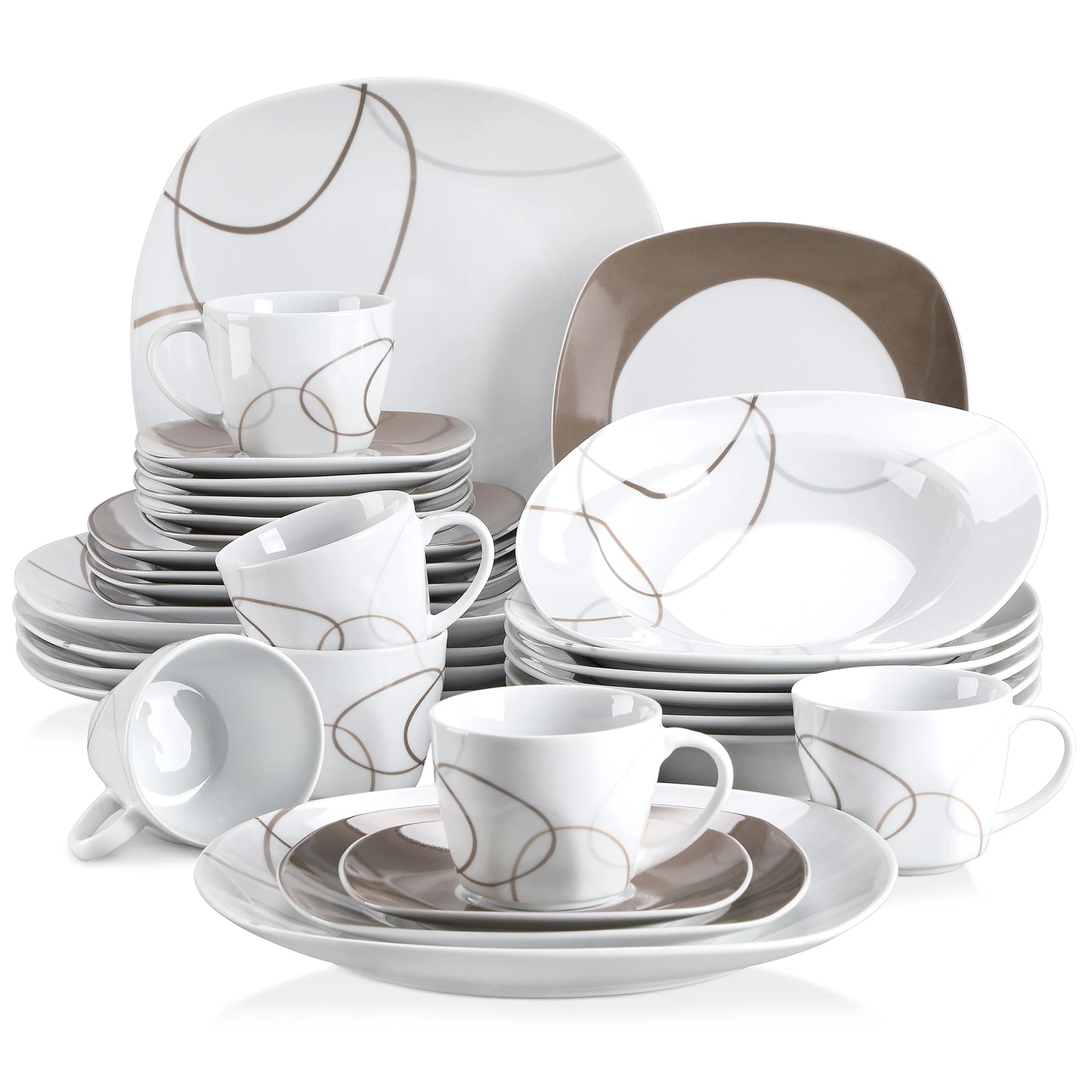 VEWEET 30-Piece Porcelain Ceramic Kitchen Dinner Plate Set with 6pcs each