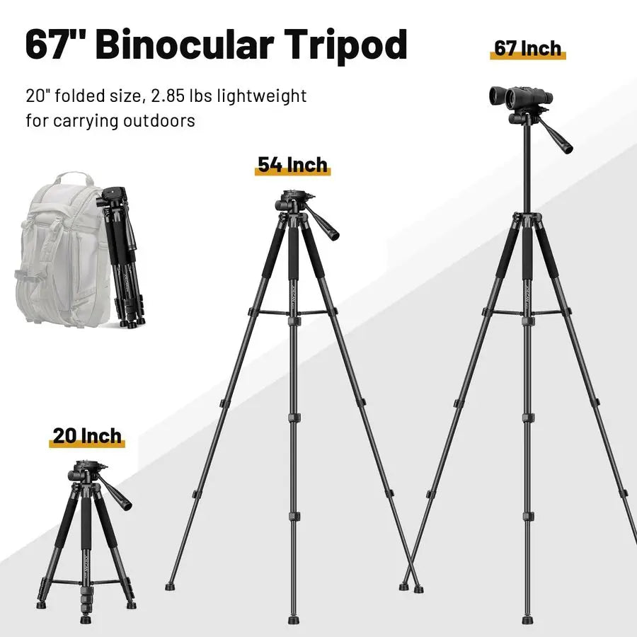 Scope Tripod, 67 Binocular Tripod with Binocular Adapter, 2 QR Plates, Phone Tablet Holder / Bag