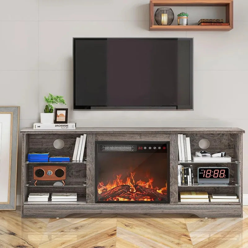 Fireplace TV Stand w/ 18'' Fireplace, Modern Entertainment Center/TVs up to 65", Media TV Console