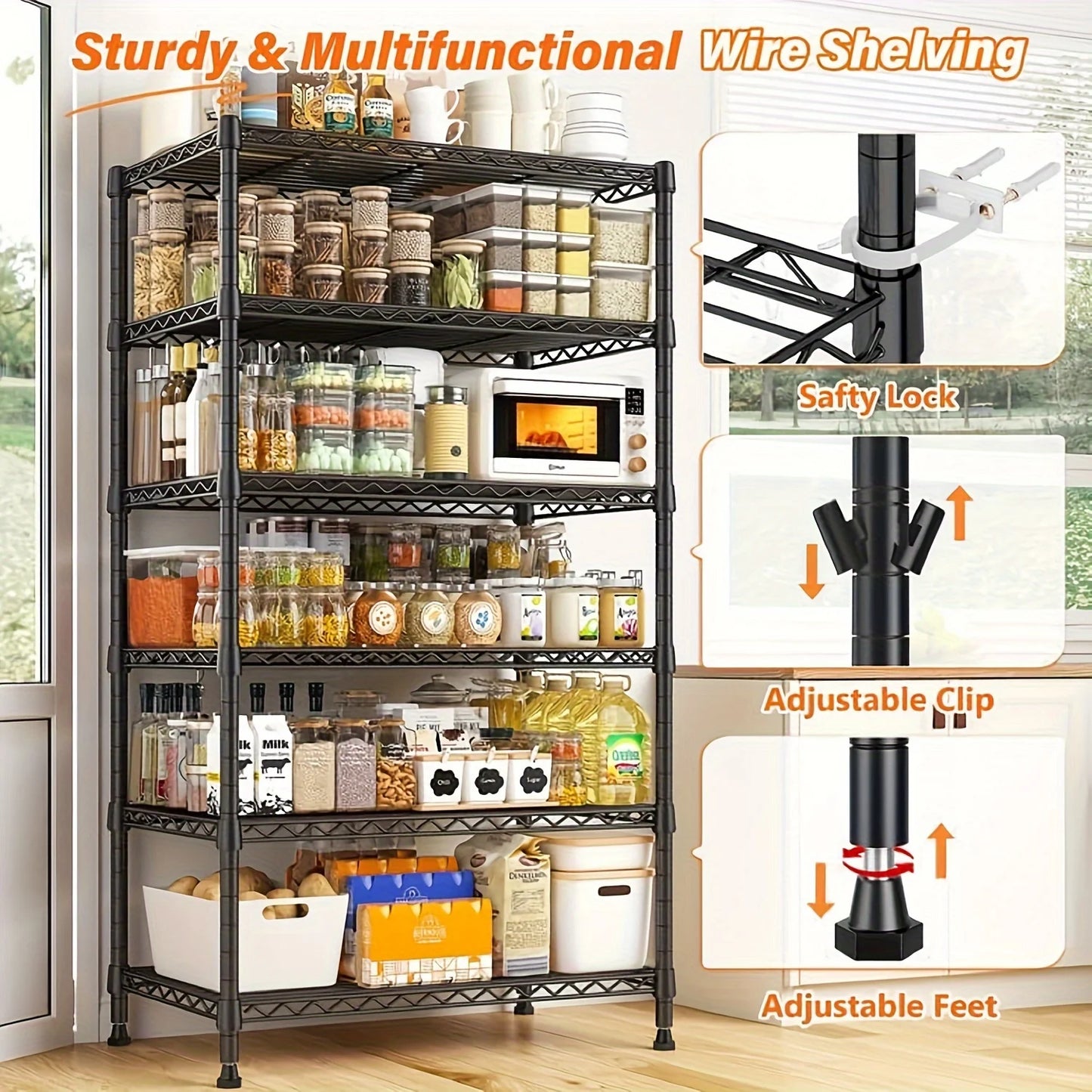 70 Extra-Tall Metal Storage Rack-Heavy-Duty 6-Wire Shelving Unit with Adjustable Shelves