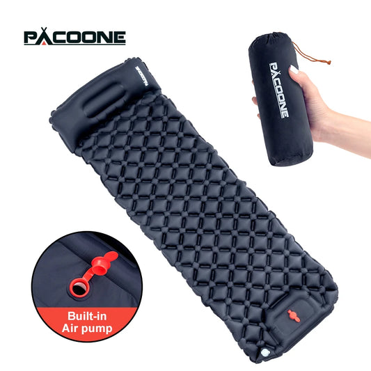 PACOONE Outdoor Sleeping Pad Camping Inflatable Mattress Built-in Pump Ultralight Air Cushion Mat