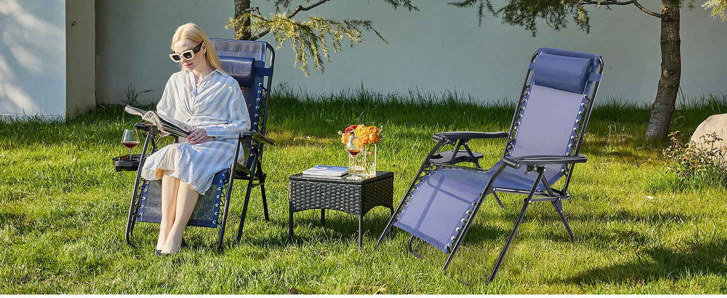 JHK Portable Zero Gravity Recliner Chairs Set of 2 Outdoor Garden Folding Lounge Chair Cup Holder