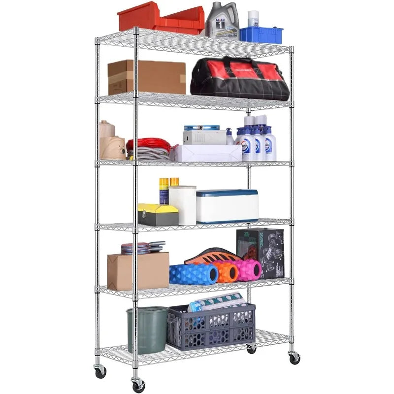 Storage Shelves 2100Lbs Capacity, 6-Shelf on Casters 48" L×18" W×72" H Commercial Wire Shelving Unit