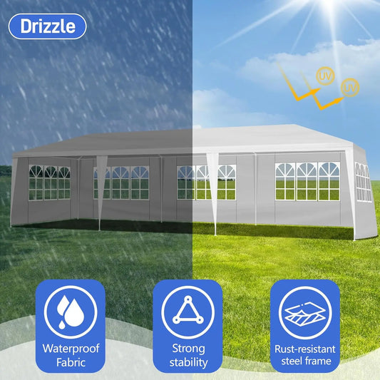 10x30 FT Party Tent, Outdoor Wedding Tents Canopy Event Tent 5 Sidewalls, Waterproof