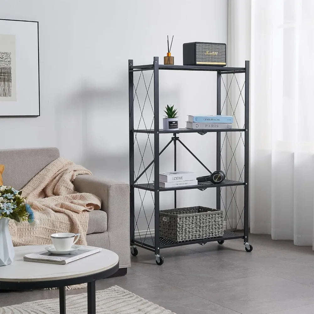 BRIAN & DANY Metal Storage Shelves - 4 Tier Shelving Unit, Folding Display Shelf Racks No Assembly