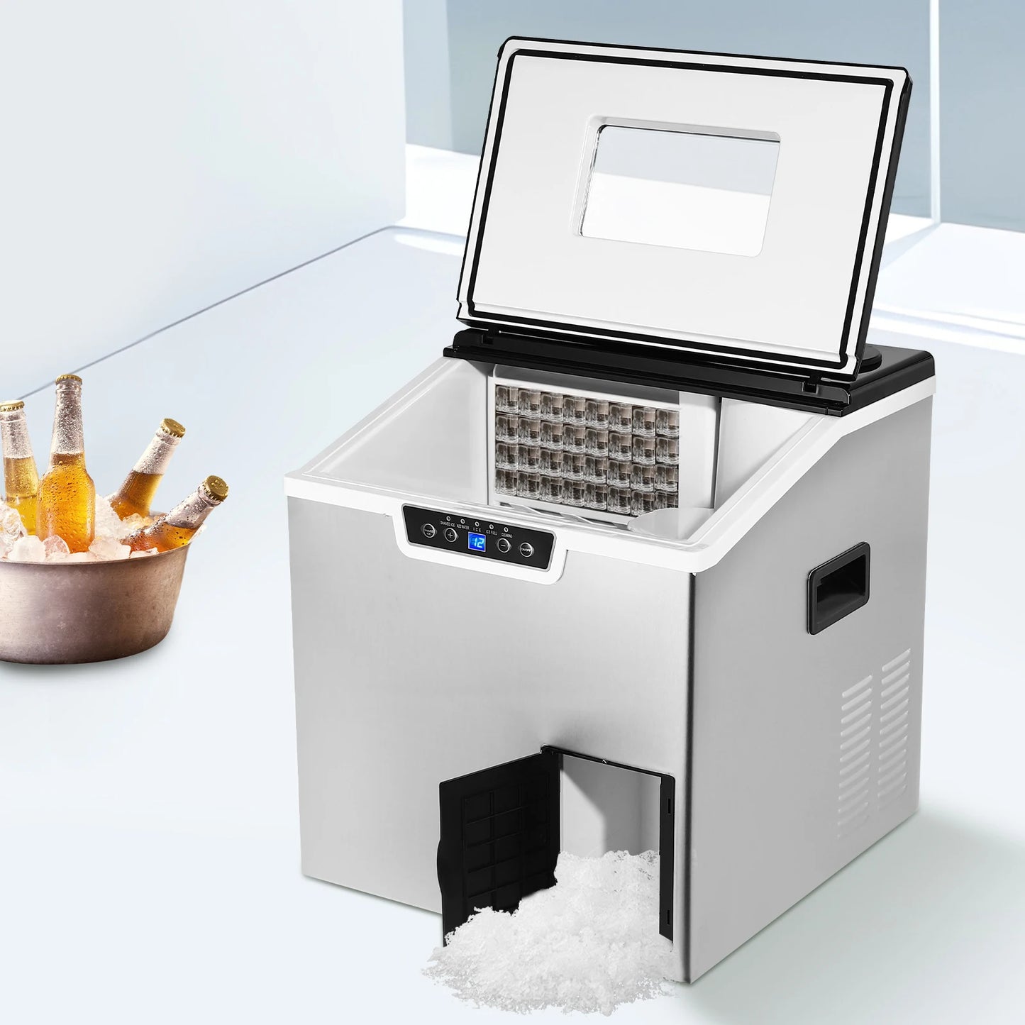 2-in-1 Ice Maker Crushed and Cube with Auto-Clean 12-22min 32 Cubes 150-180W Full Alarm LCD