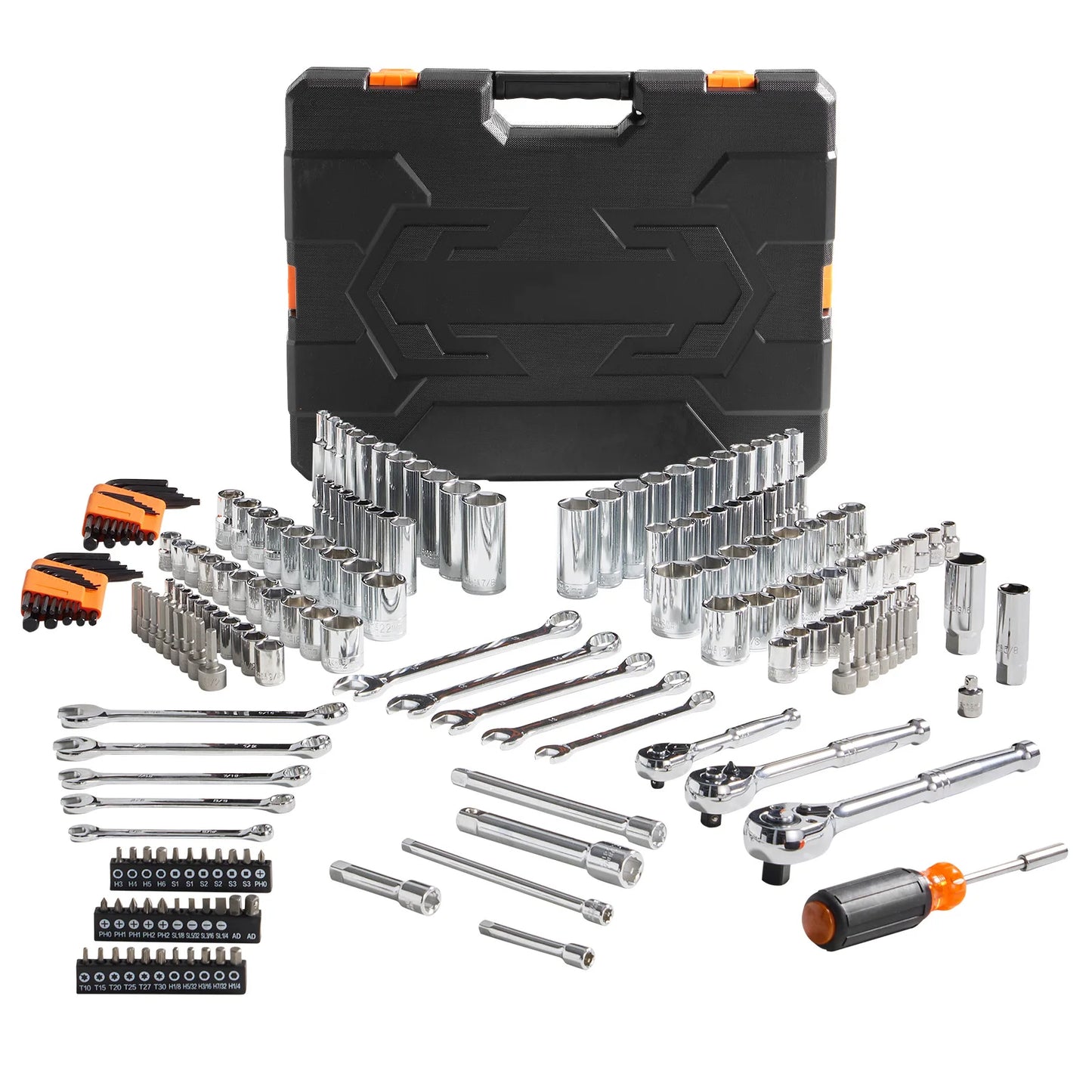SucceBuy Mechanics Tool Set and Socket Set Deep and Standard Sockets 145/205 Pcs SAE and Metric
