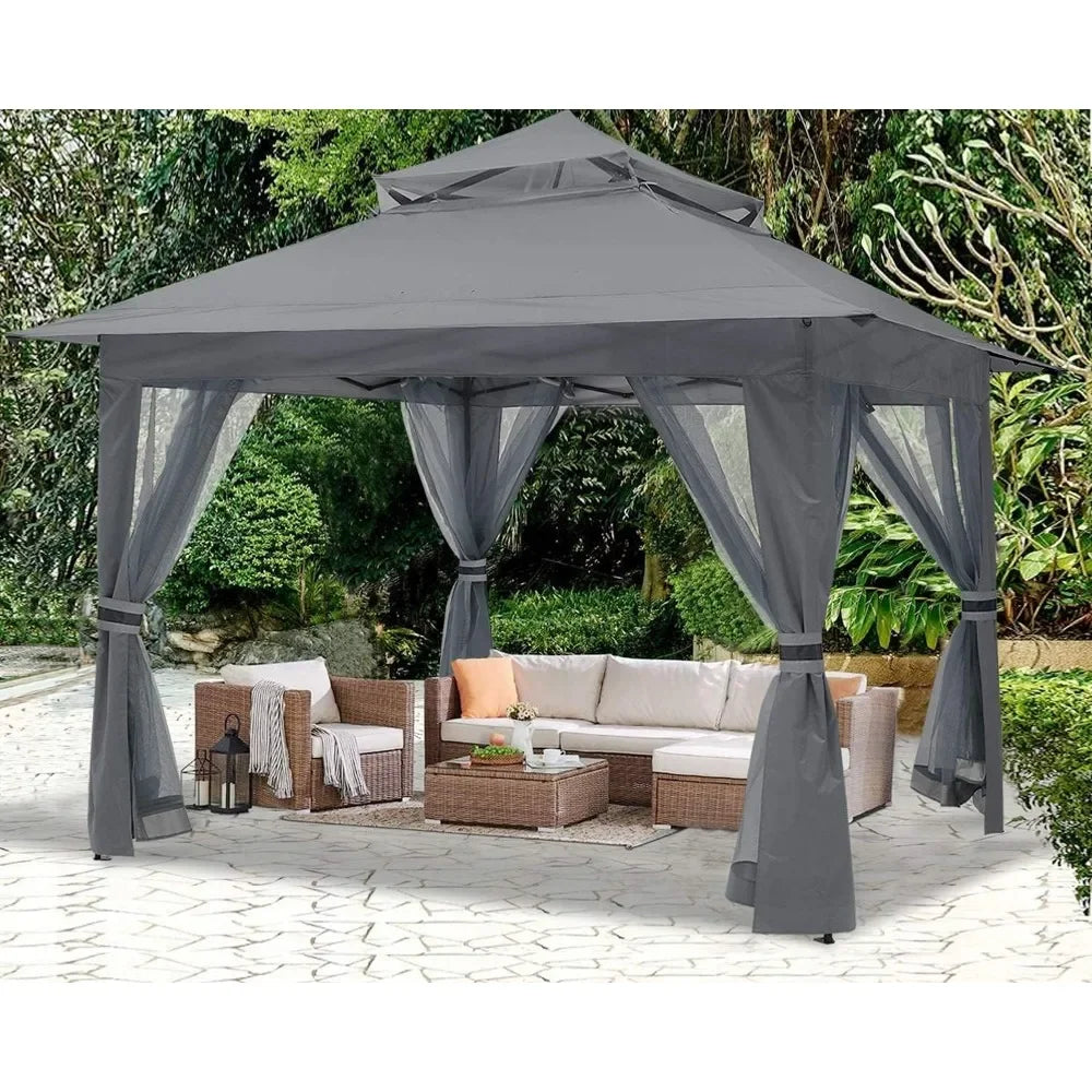 Pop Up Gazebo 13x13 - Outdoor Canopy Tent with Mosquito Netting for Patio Garden Backyard(Gray)