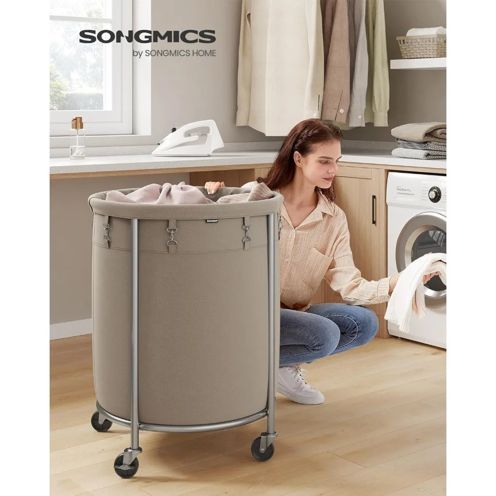 SONGMICS Laundry Basket with Wheels, Rolling Laundry Hamper, 29 Gal w/ Steel Frame and Removable Bag