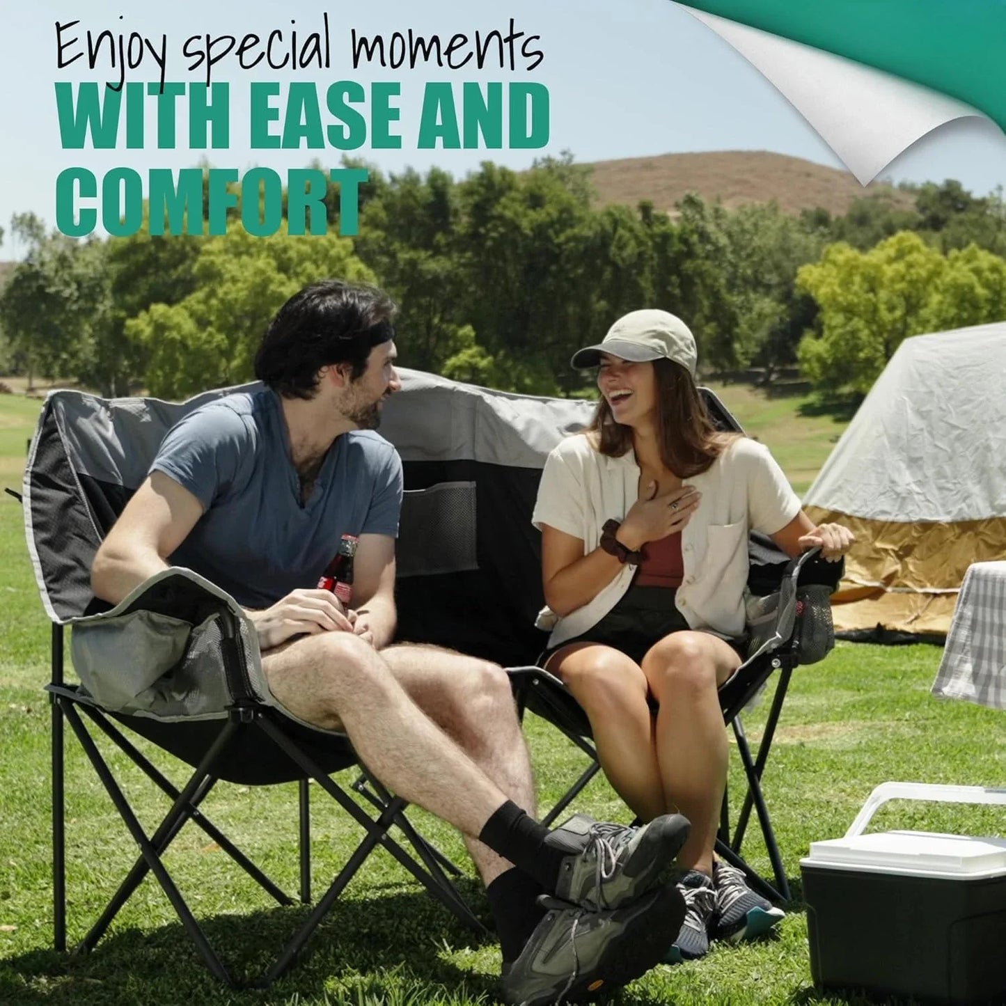 Folding Double Camping Chair, Oversized Loveseat Chair, Heavy Duty Portable/Foldable Lawn Chair