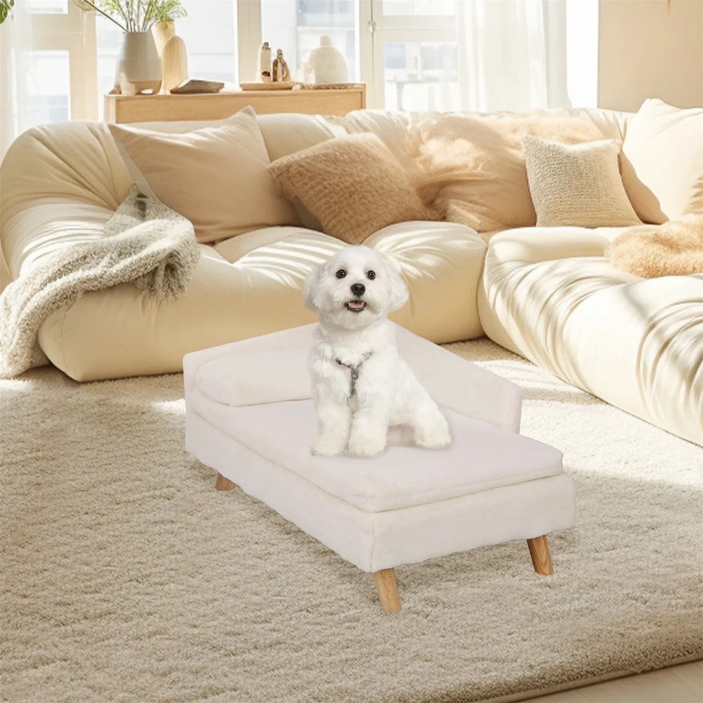 Elevated Pet Bed,Nordic Pet Stool Bed with Cozy Pad Waterproof,Pet Sofa Bed w/Sturdy Wood Legs