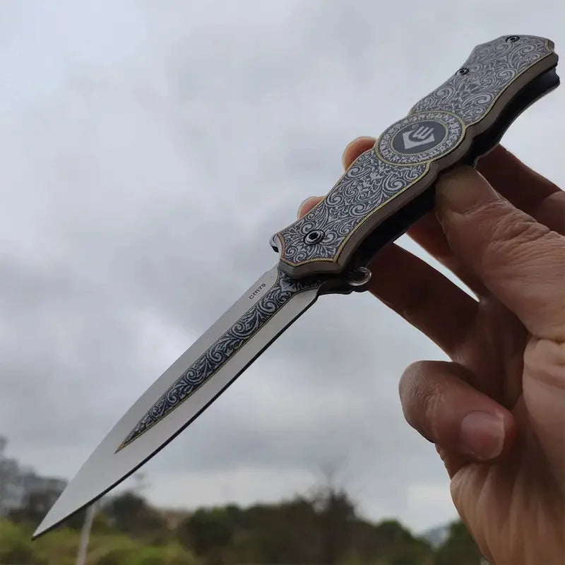 Blossom EDC Folding Pocket Knife 3D Chrysanthemum Design, Stainless Steel (4.7oz, 7.95")