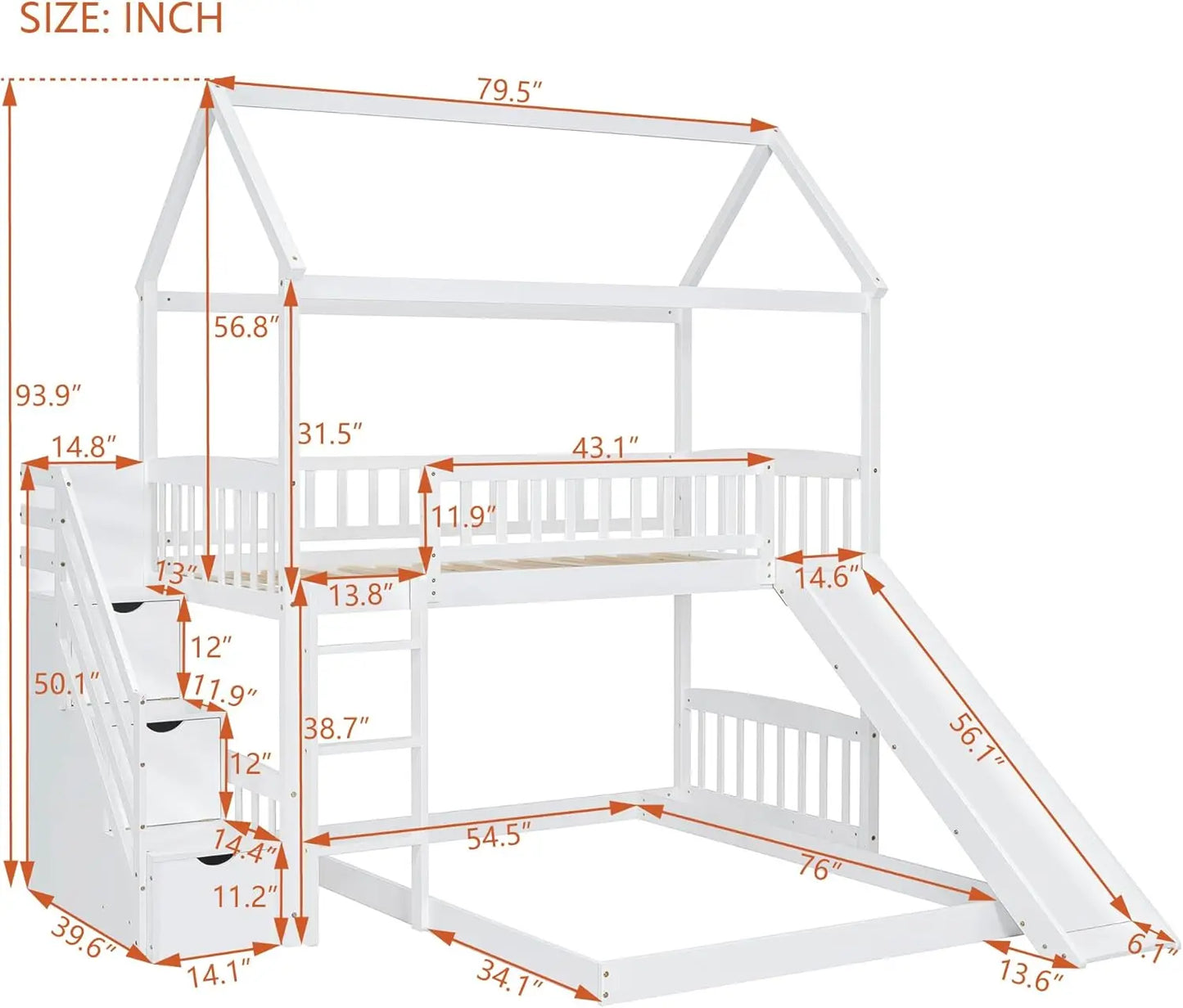 Bunk Bed With Slide, Twin Over Twin Beds W/Stairway & Playhouse & Storage