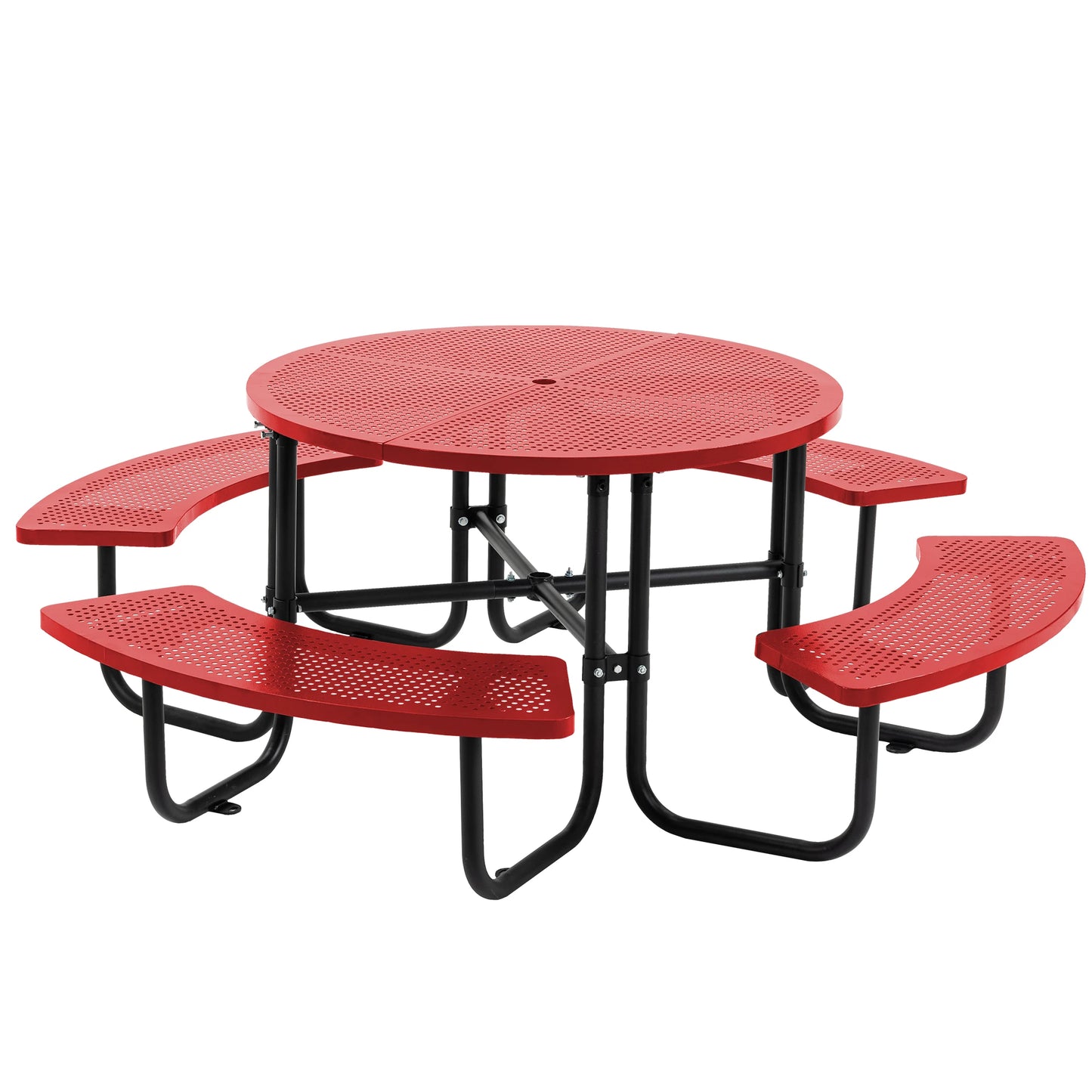 LZBEITEM Round Metal Picnic Table with Umbrella Hole, 46" Steel Portable Picnic Table Courtyard BBQ