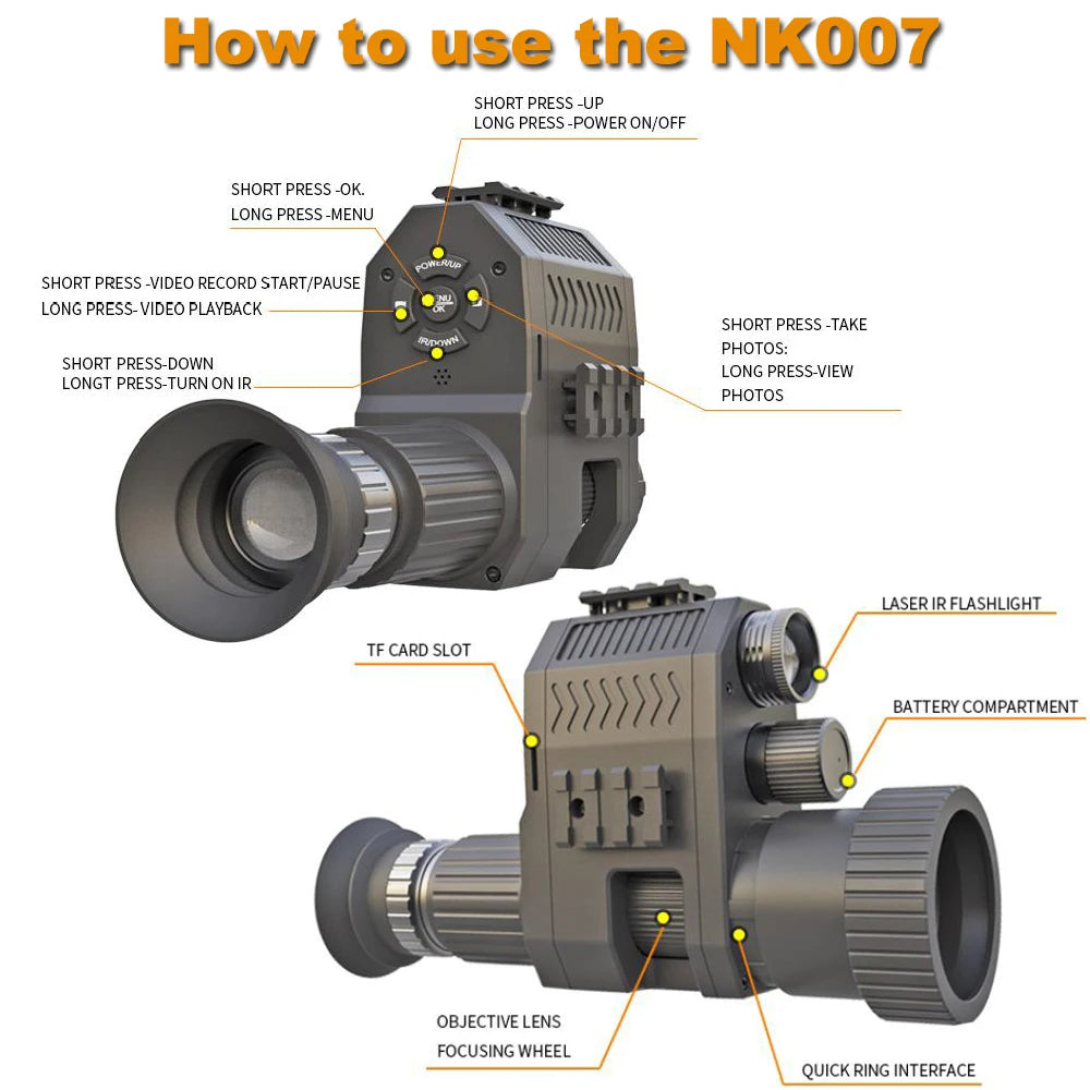 Digital Night Vision Riflescope Monocular HD 1080P 8X Zoom 850NM Infrared 200M Night Vision