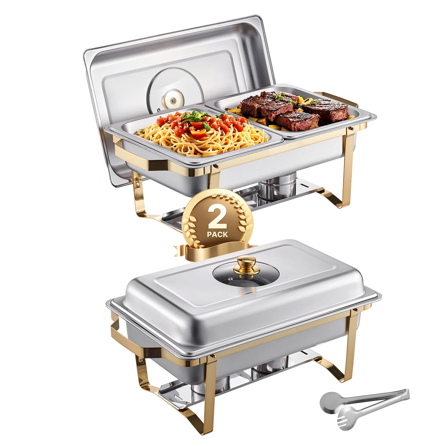 SucceBuy 2/4 Pack Chafing Dish Buffet Set Stainless Steel Chafer with Half Size Pans Rectangle