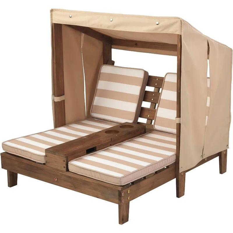 KidKraft Wooden Outdoor Double Chaise Lounge with Cup Holders, Patio Furniture for Kids or Pets