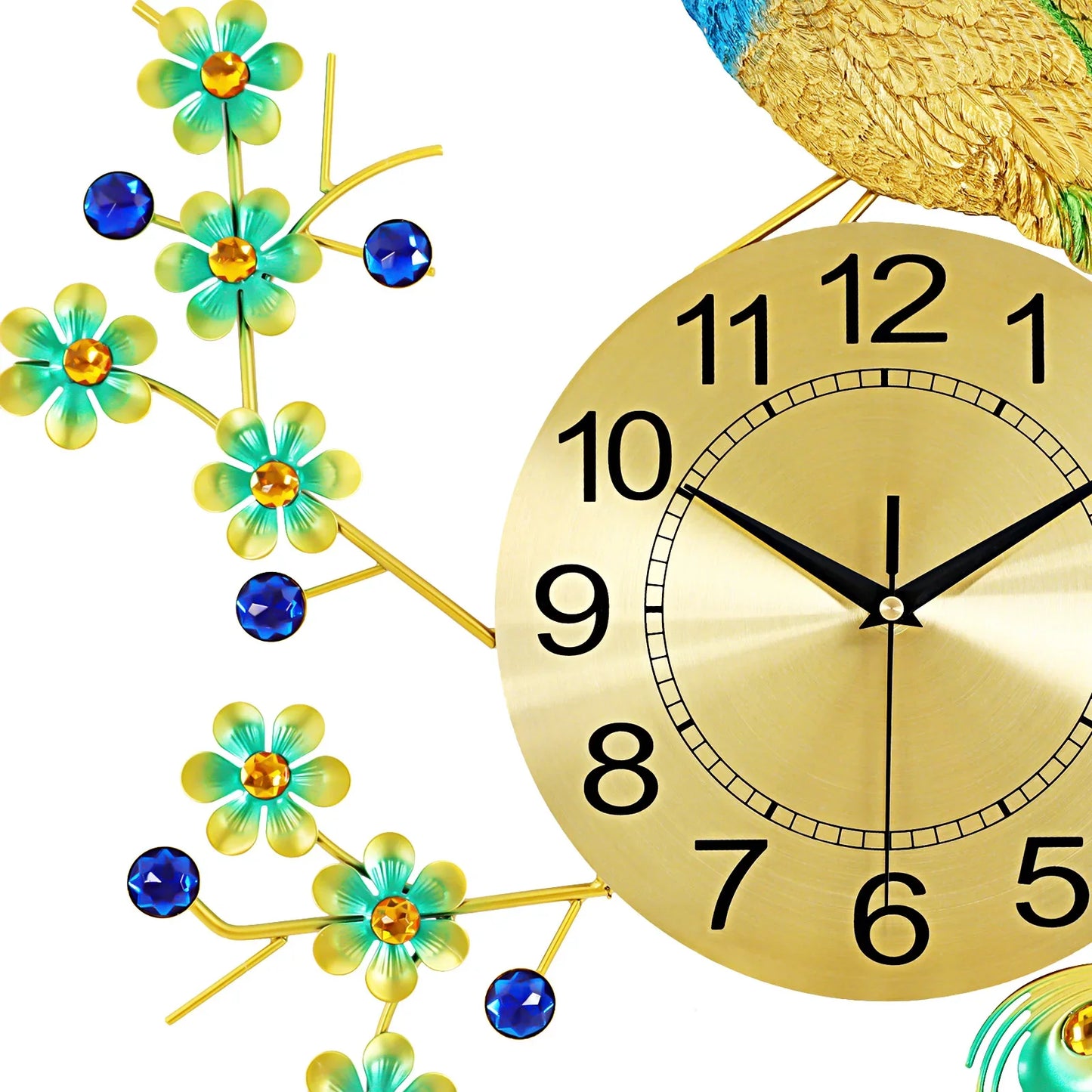 3D Creative Luxury Wall Clock Silent Non-Ticking Battery Operated Big Clock 29.5" Large Peacock