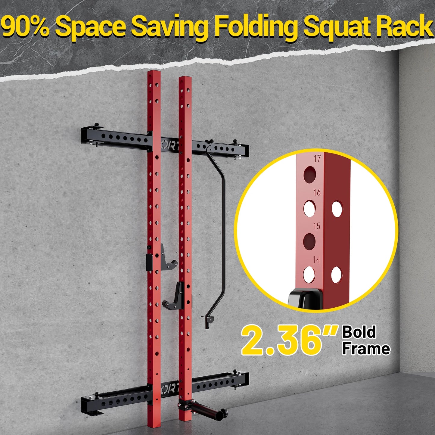 1000LBS Folding Squat Rack: Space-Saving Power Cage with Pull-Up Bar & Landmine – Gym in 60 Sq.Ft