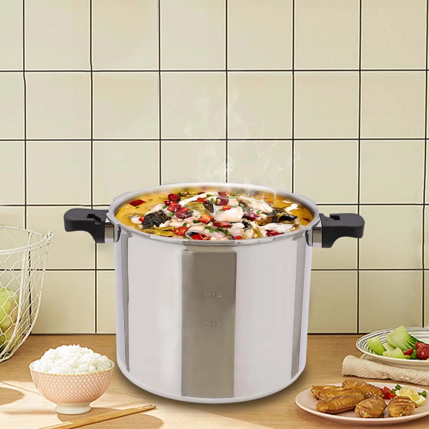 23 Quart Pressure Canner and Cooker with Pressure Gauge 13PSI 90KPA Explosion Proof Safety Valve