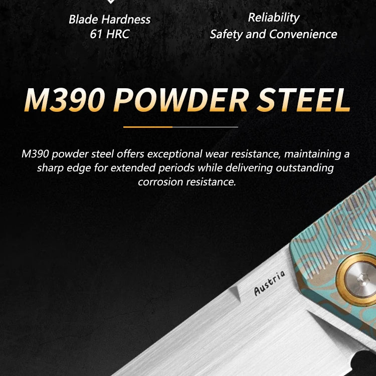 M390 Steel Folding Knife, Men's Everyday Carry Pocket Knife, Titanium Handle, Outdoor Camping Hunting EDC Pocket Knife