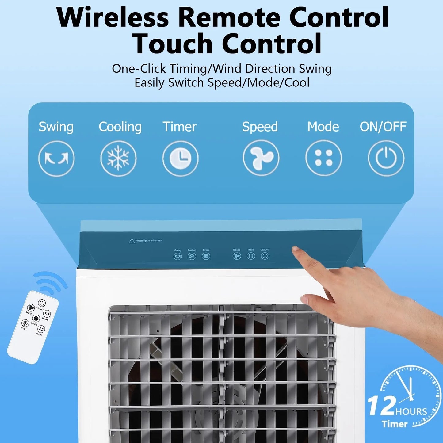 Evaporative Air Cooler, 1800CFM Swamp Cooler w/Remote 12H Timer, 4 Ice Packs, 3 Modes, 8.4 Gallon