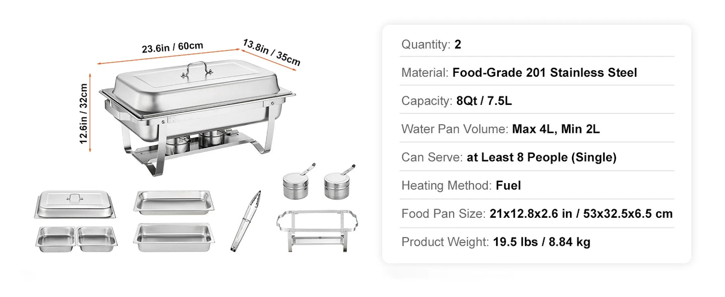 SucceBuy 8QT Chafing Dish 2/4/6 Packs w/ Full Size Pans Buffet Catering Warmer Server Folding Stand