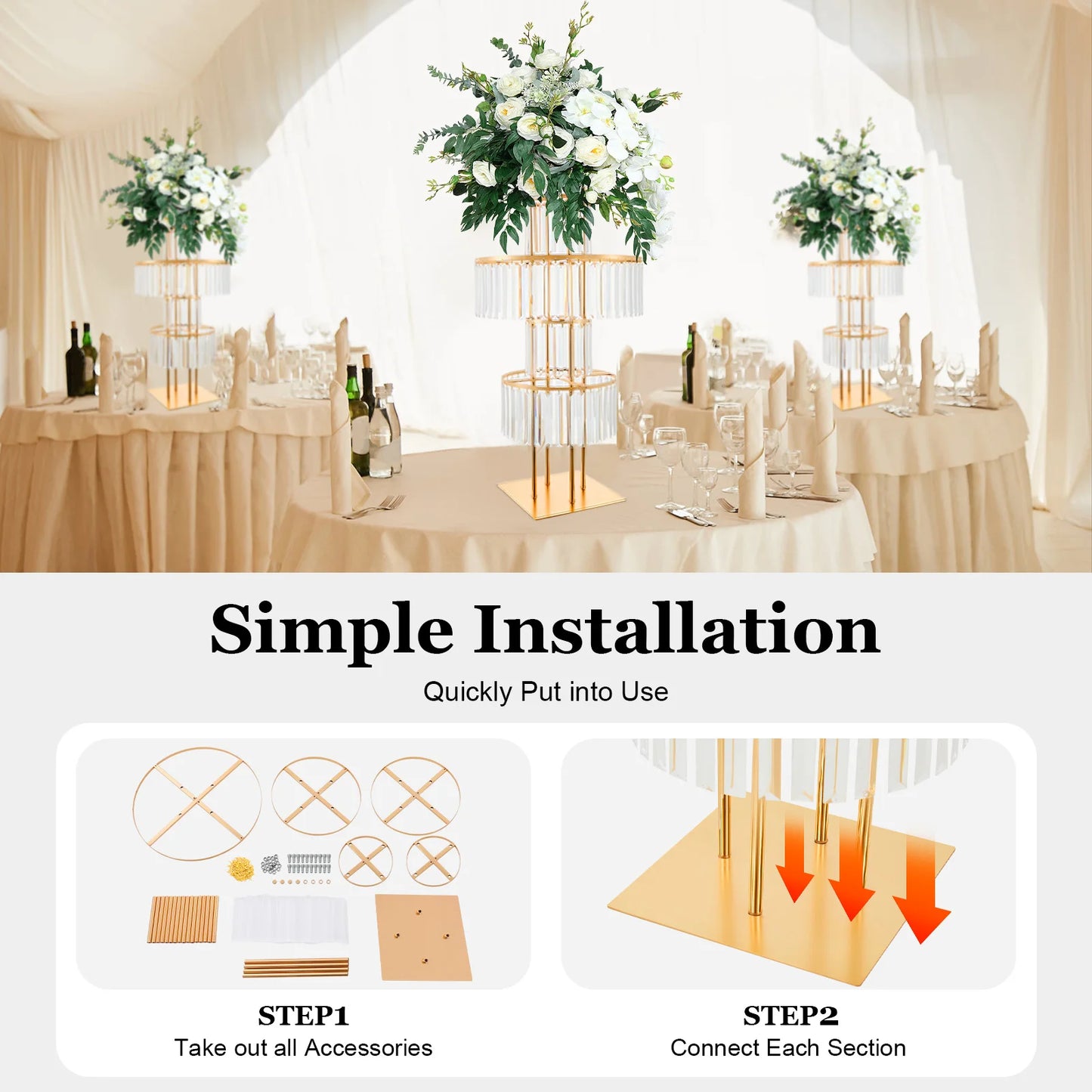 5 Tiers Gold/Silver Wedding Centerpieces Flower Stand Vase Centerpiece Acrylic Flower Stand