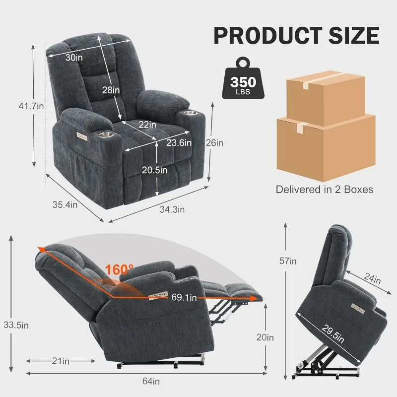 Power Lift Recliner Chair for Elderly, Plush Fabric Electric Recliner w/Heated & Vibration Massage