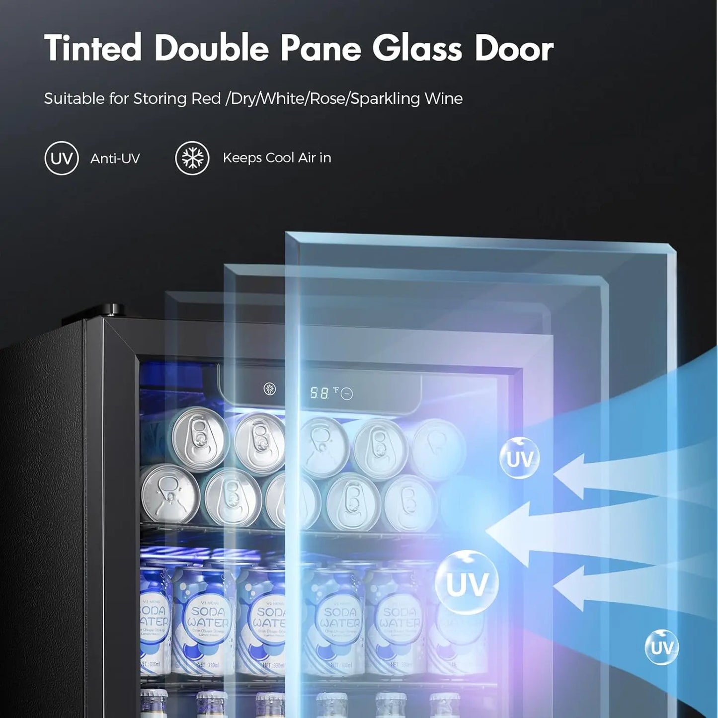 1.7 Cu.ft Beverage Refrigerator/ Cooler, 68 Can Mini Fridge Glass Door,Digital Temperature Display