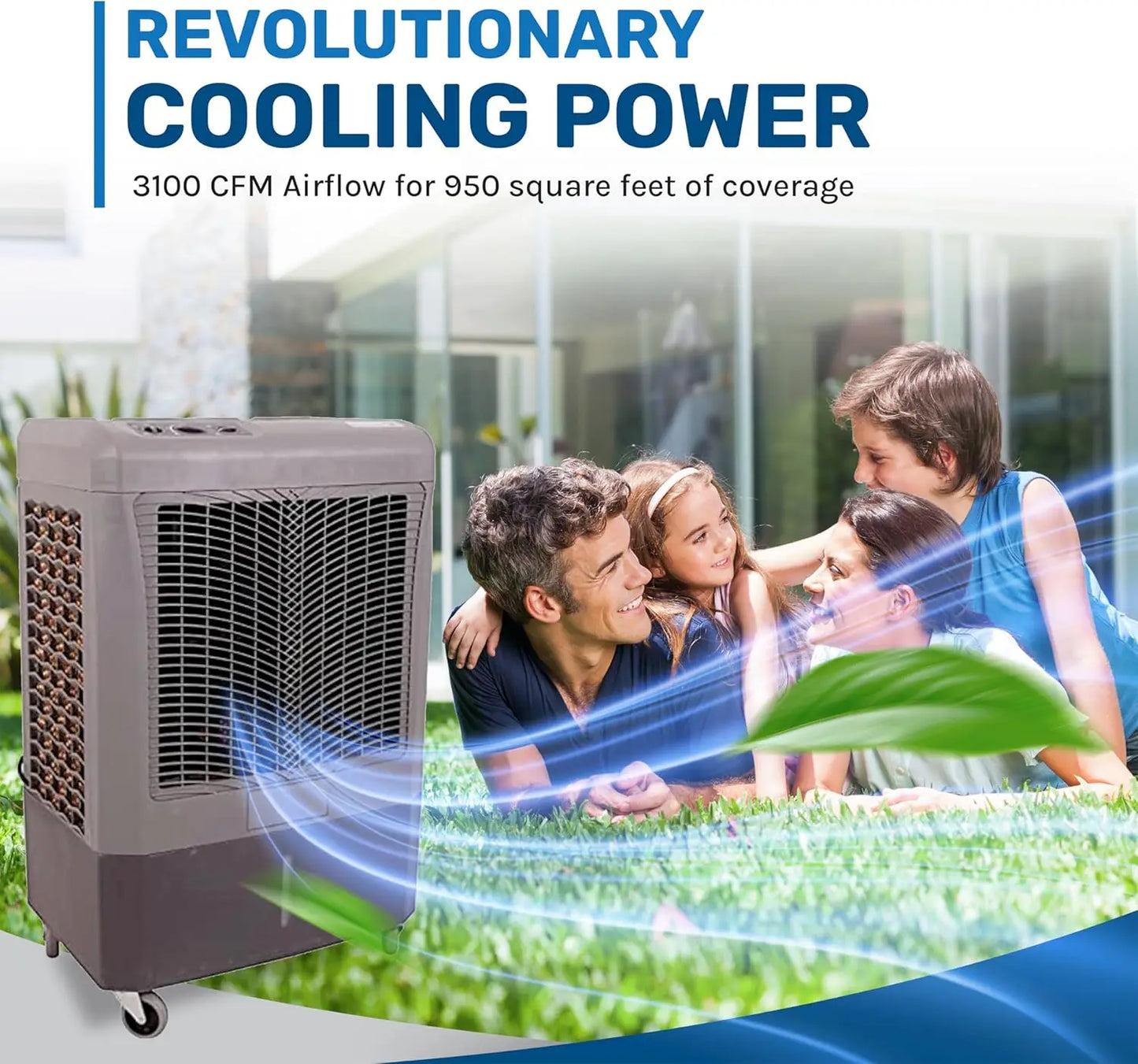 Hessaire Air Cooler w/3-Speed Fan - Water Cooler Fan 950 sq. ft. Coverage High Velocity