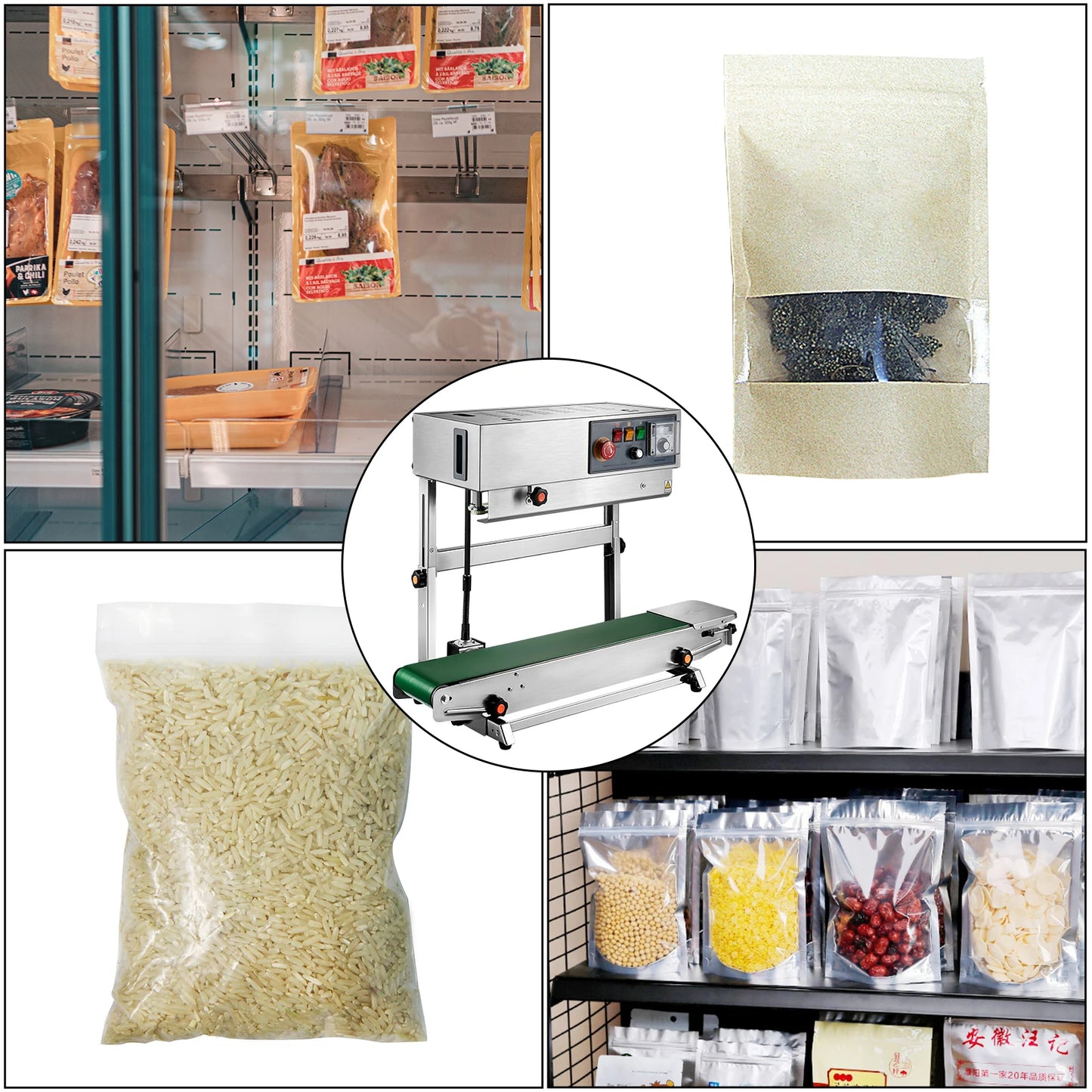 VEVOR FR-770 Continuous Band Sealer Vertical/Horizontal Automatic Bag/Sealing Food Medicine Seed