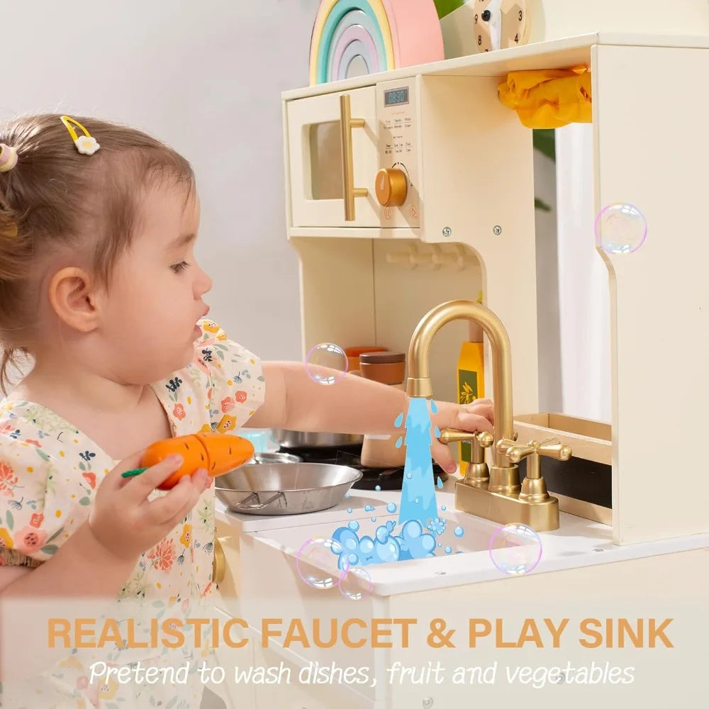 Modern Style Play Kitchen Wooden Toy/Microwave Play Sink Ice Maker Oven Cookware Accessories Playset