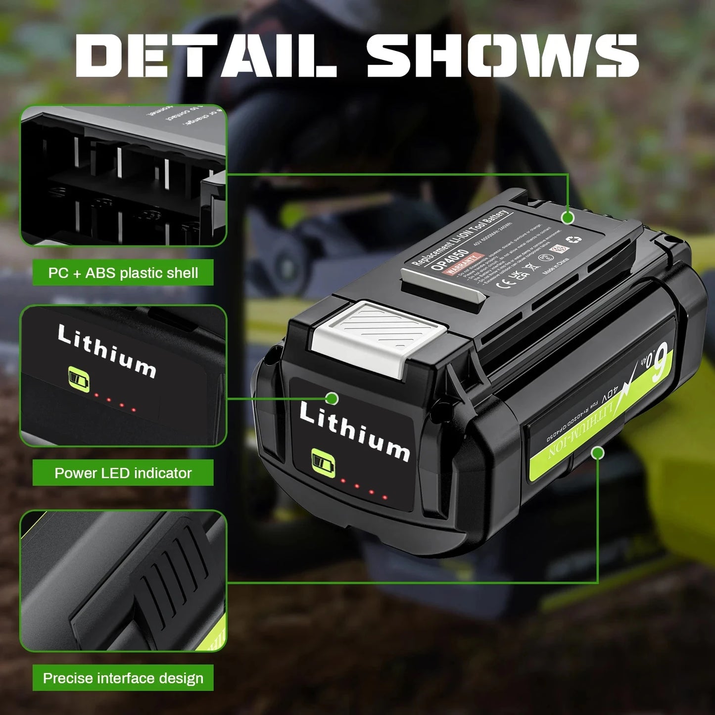 Ryobi OP40401 Battery 40V 6.0Ah Ryobi OP4026 OP4030 OP4050 OP4060A OP40201 OP40301 Batteries