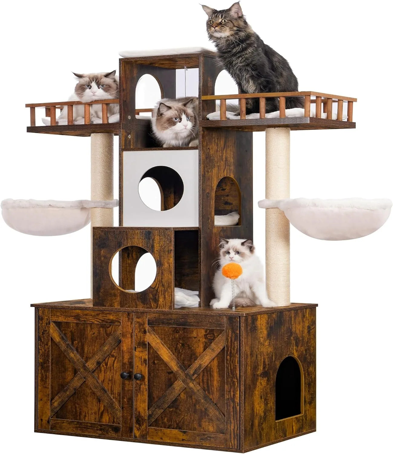 Cat Tree with Litter Box Enclosure for Indoor , Cat Tower for Large Cats 20 lbs Heavy Duty