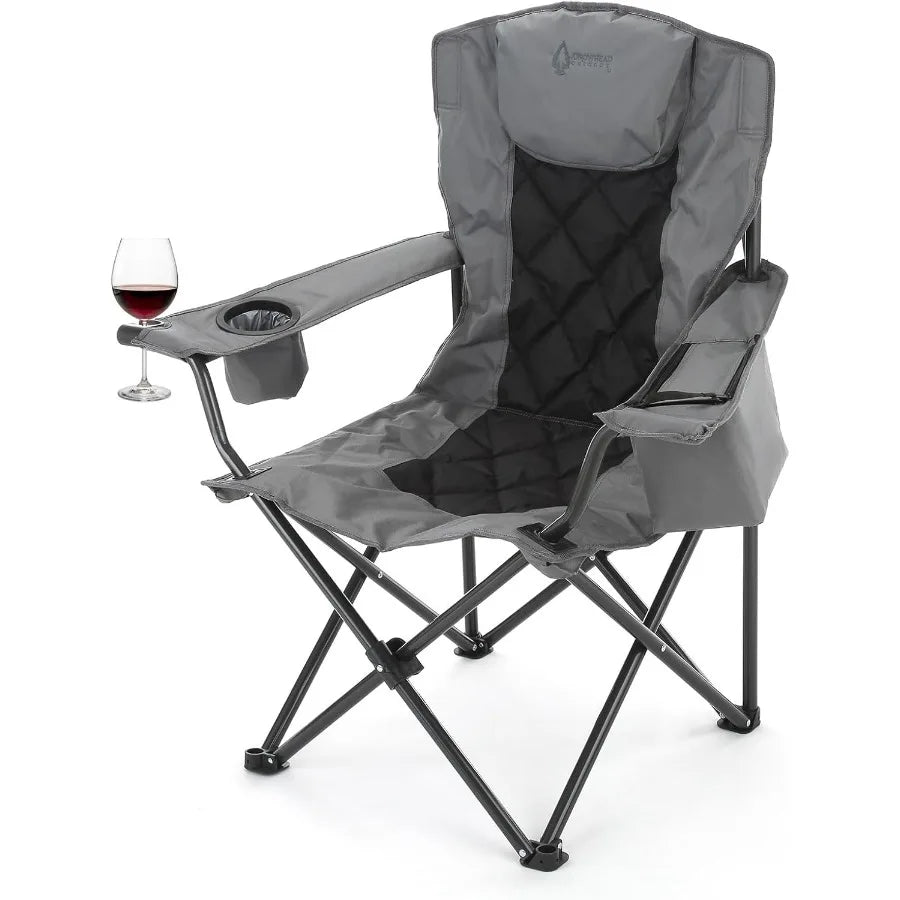 ARROWHEAD OUTDOOR Portable Deluxe Folding Camp Quad Chair w/Headrest Glass and Cup Holders Armrest