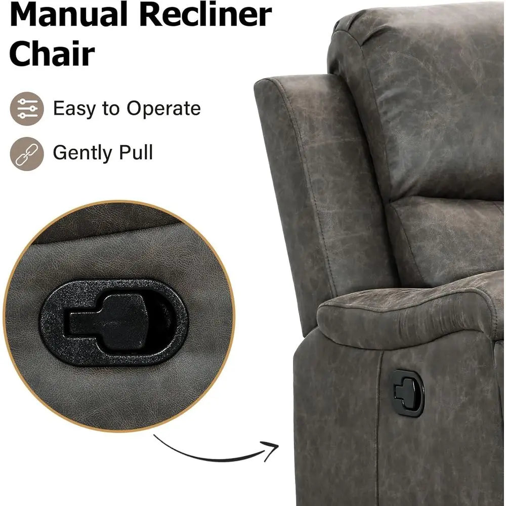 Leather Recliner Chair, Classic and Traditional Manual Recliner Chair with Overstuffed Arms and Back