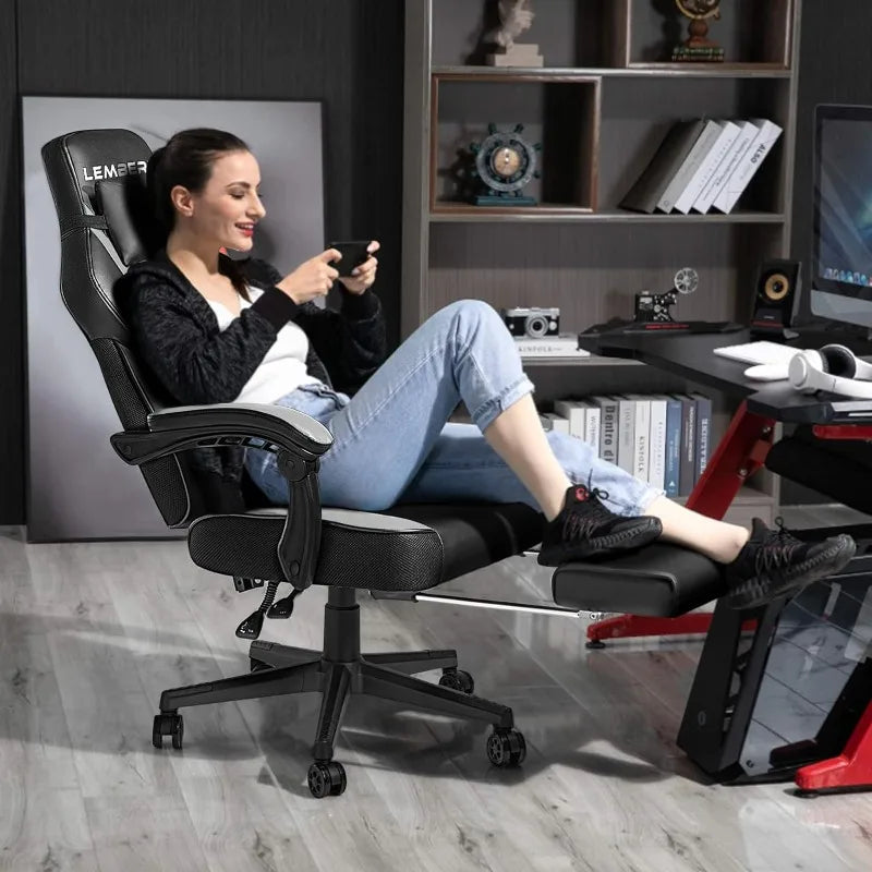 LEMBERI Gaming Chairs w/Footrest,Ergonomic Video Game Adults, Big /Tall Chair 400 lbs Capacity